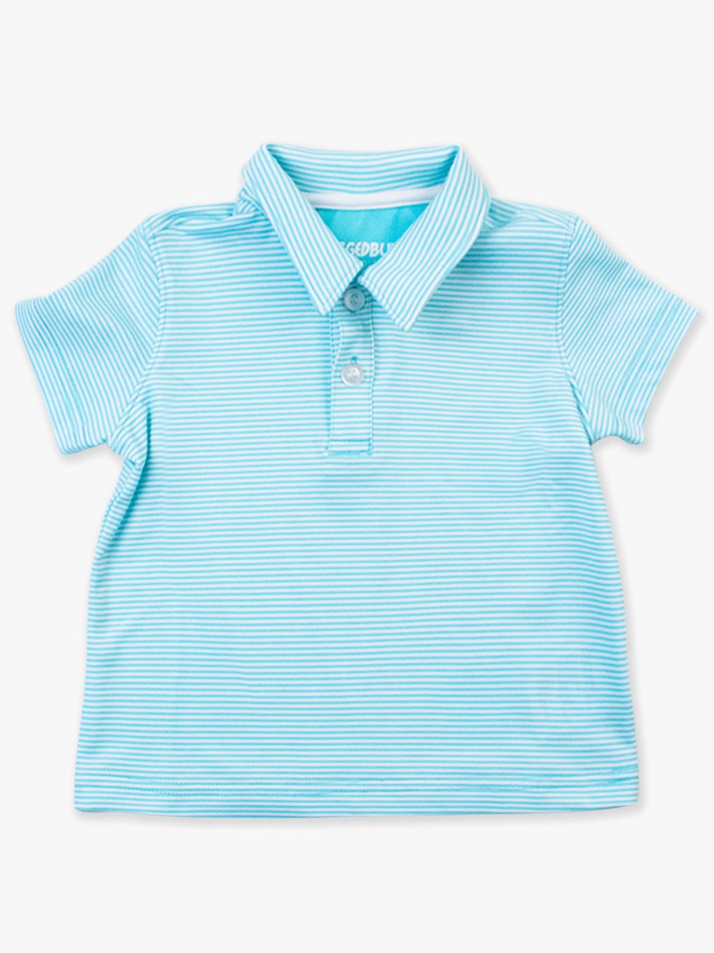 Boys Bright Aqua Micro Stripe Knit Short Sleeve Performance Polo