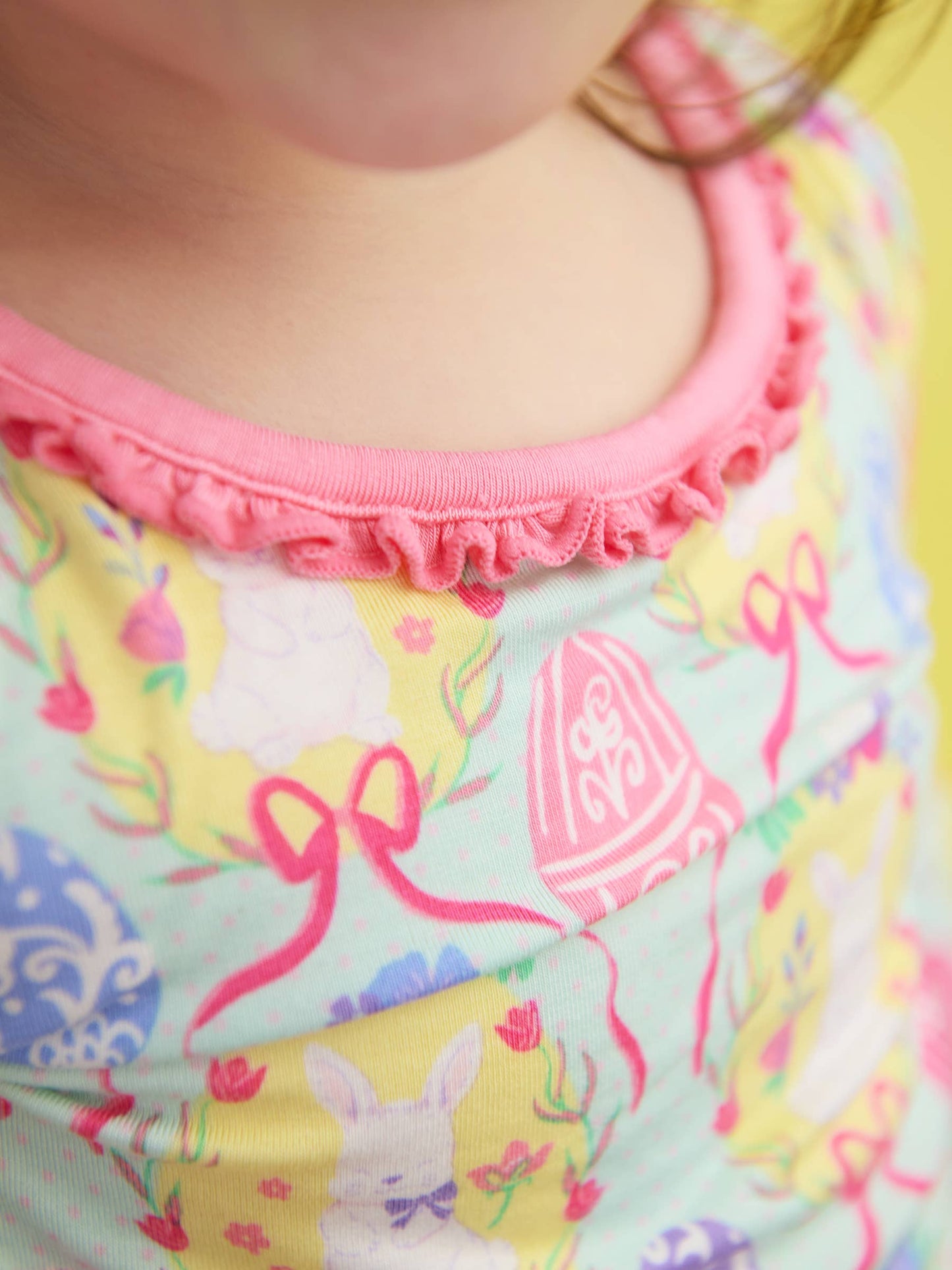 SoftSnooze™ Toddler Girls Bamboo Viscose Bunnies in Bloom Ruffle Long Sleeve Pajama Set with Signature Rear Ruffles