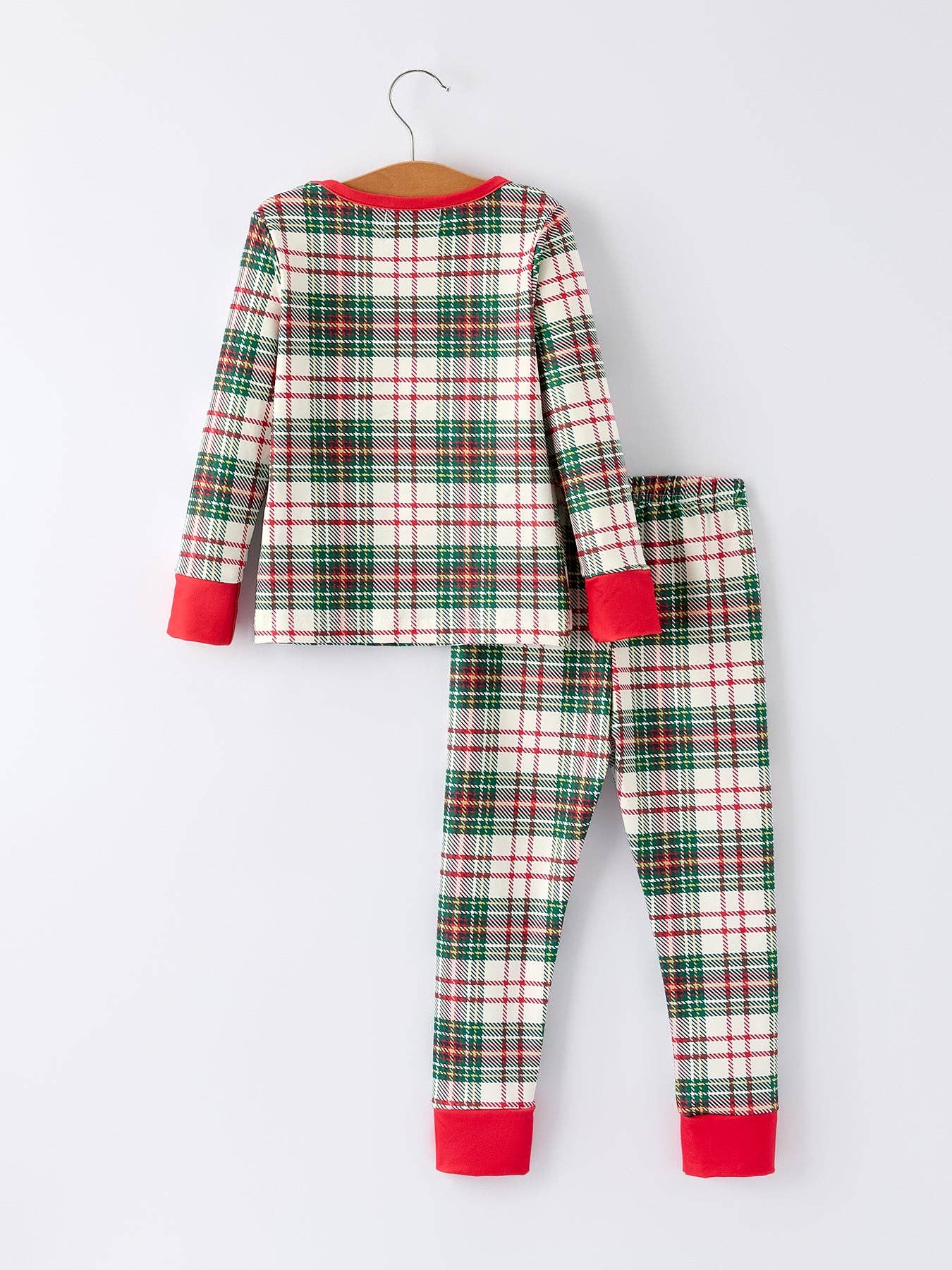 Christmas Plaid Pajamas Set with Long Sleeves and Red Cuffs