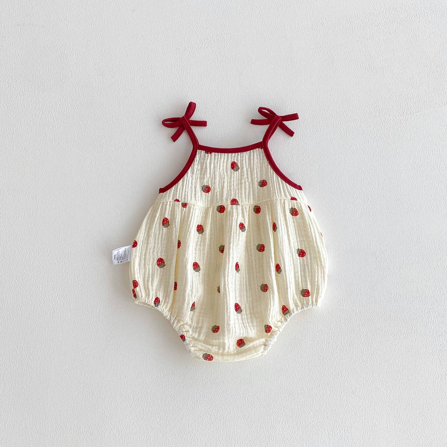 Strawberry Waffle Romper Red Bow Straps