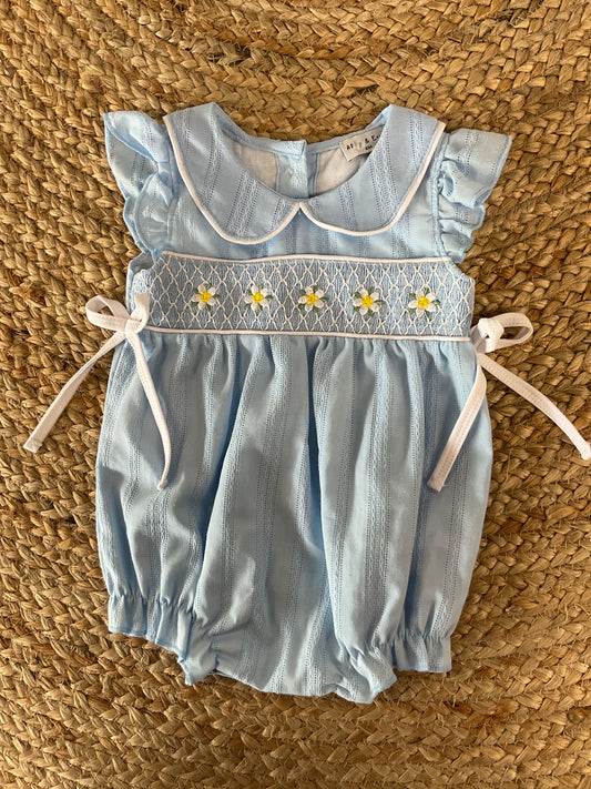 Blue Floral Smocked Bubble