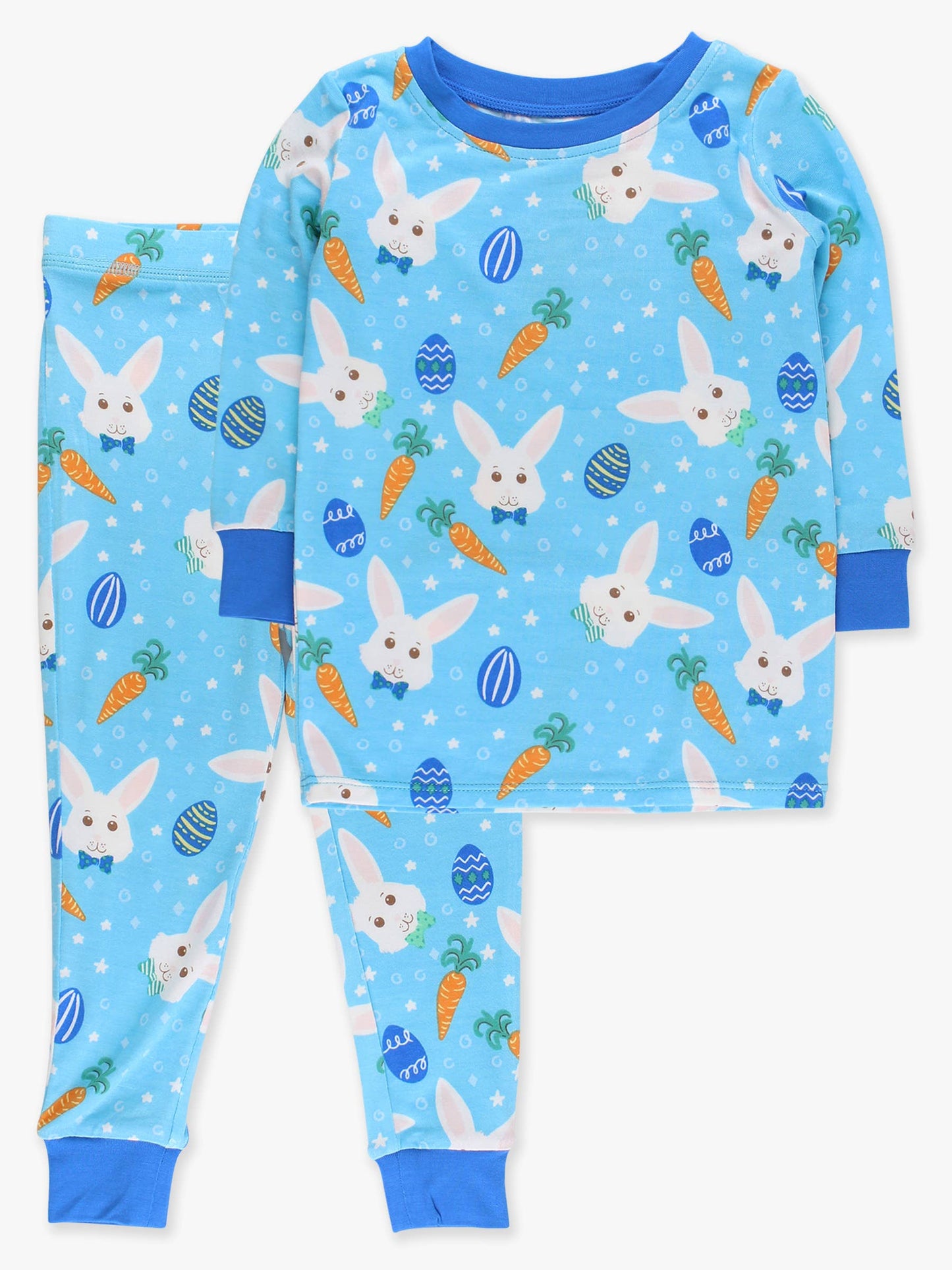 SoftSnooze™ Kids Bamboo Viscose Blue Bow Tie Bunnies Long Sleeve Pajama Set