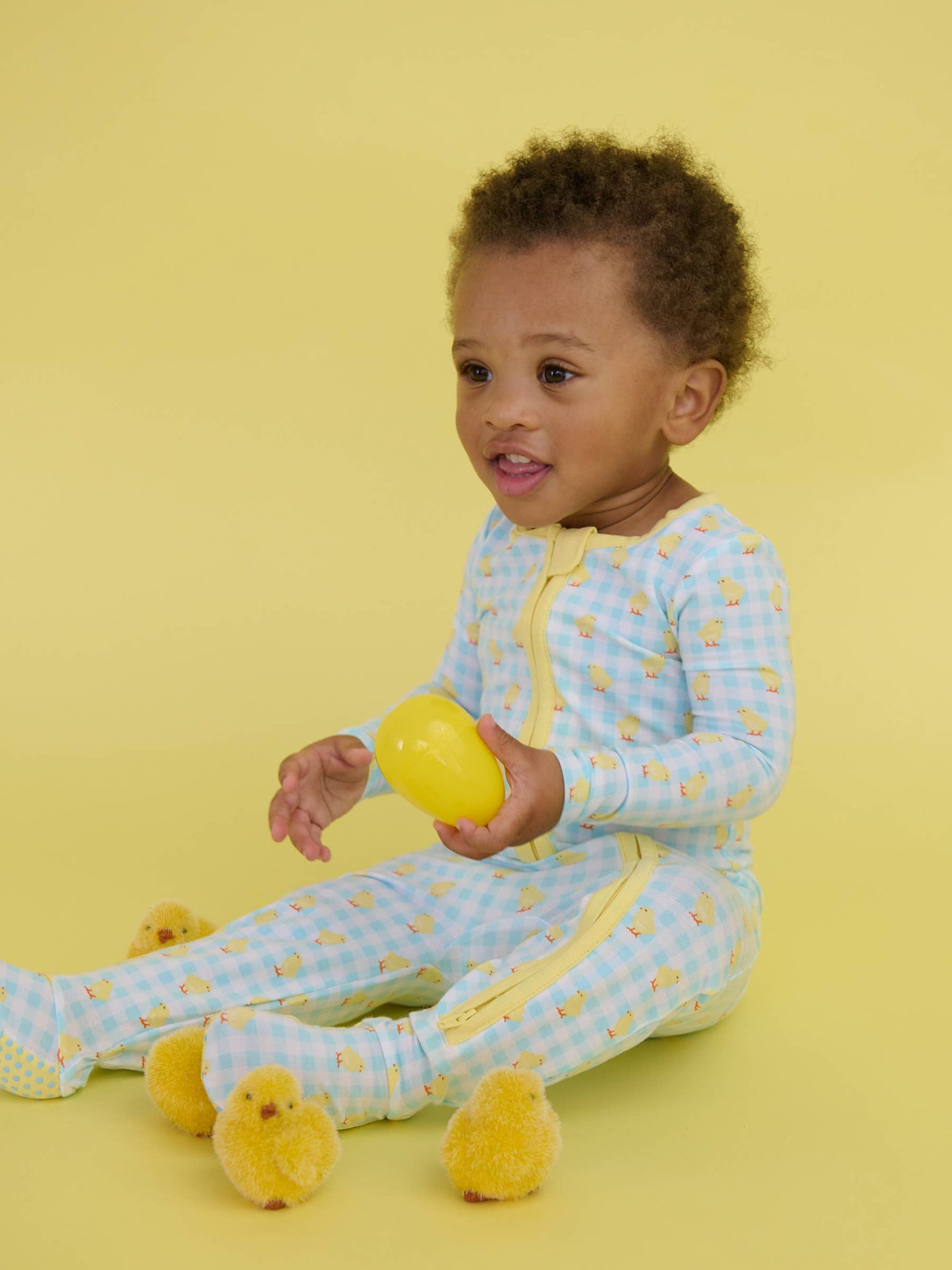 SoftSnooze™ Baby Cotton Modal Chirping Chicks Gingham Footed One Piece Pajama
