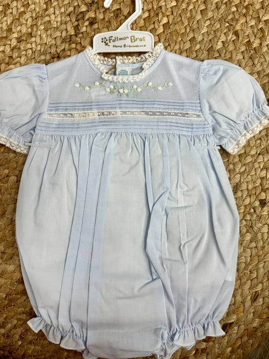 FB Blue Floral Bullions & Lace Romper