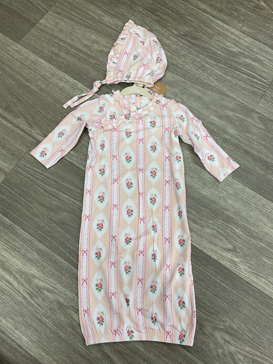 Lace Floral Kimono Gown with Bonnet