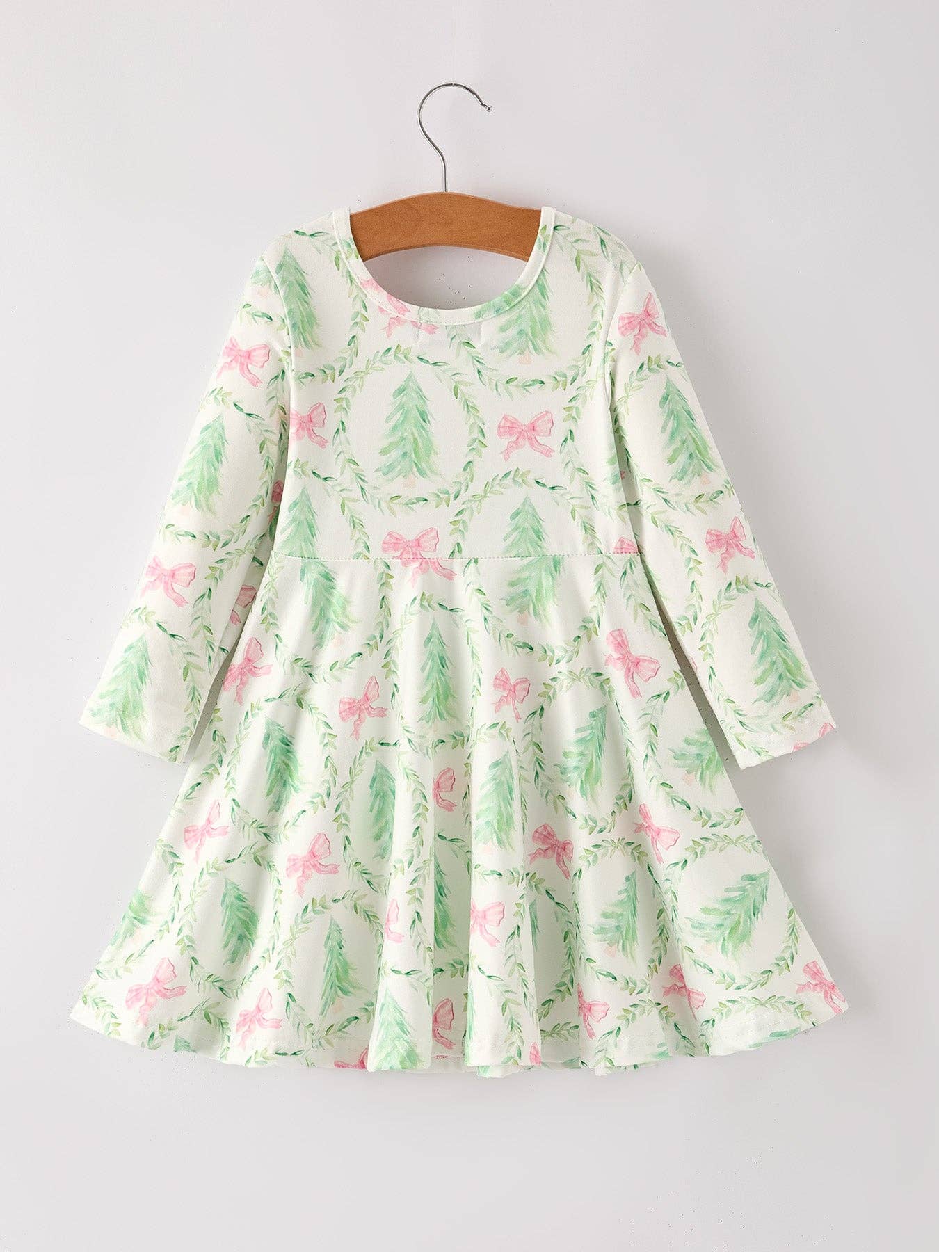 Festive Christmas Tree & Wreath Girls Dress