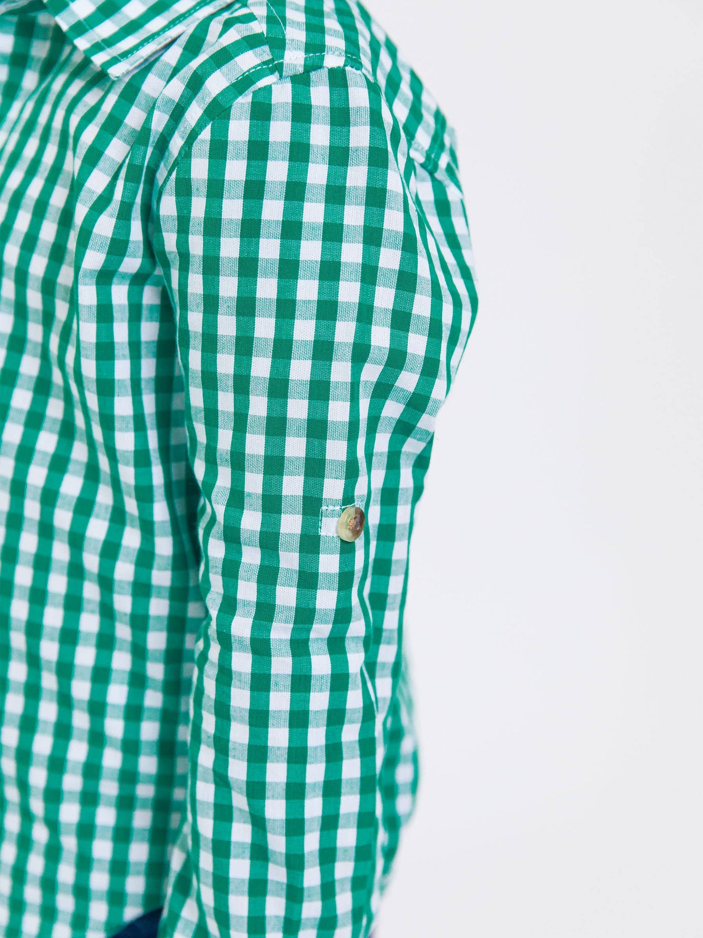 Boys Christmas Classic Emerald Green Gingham Long Sleeve Button Down Shirt