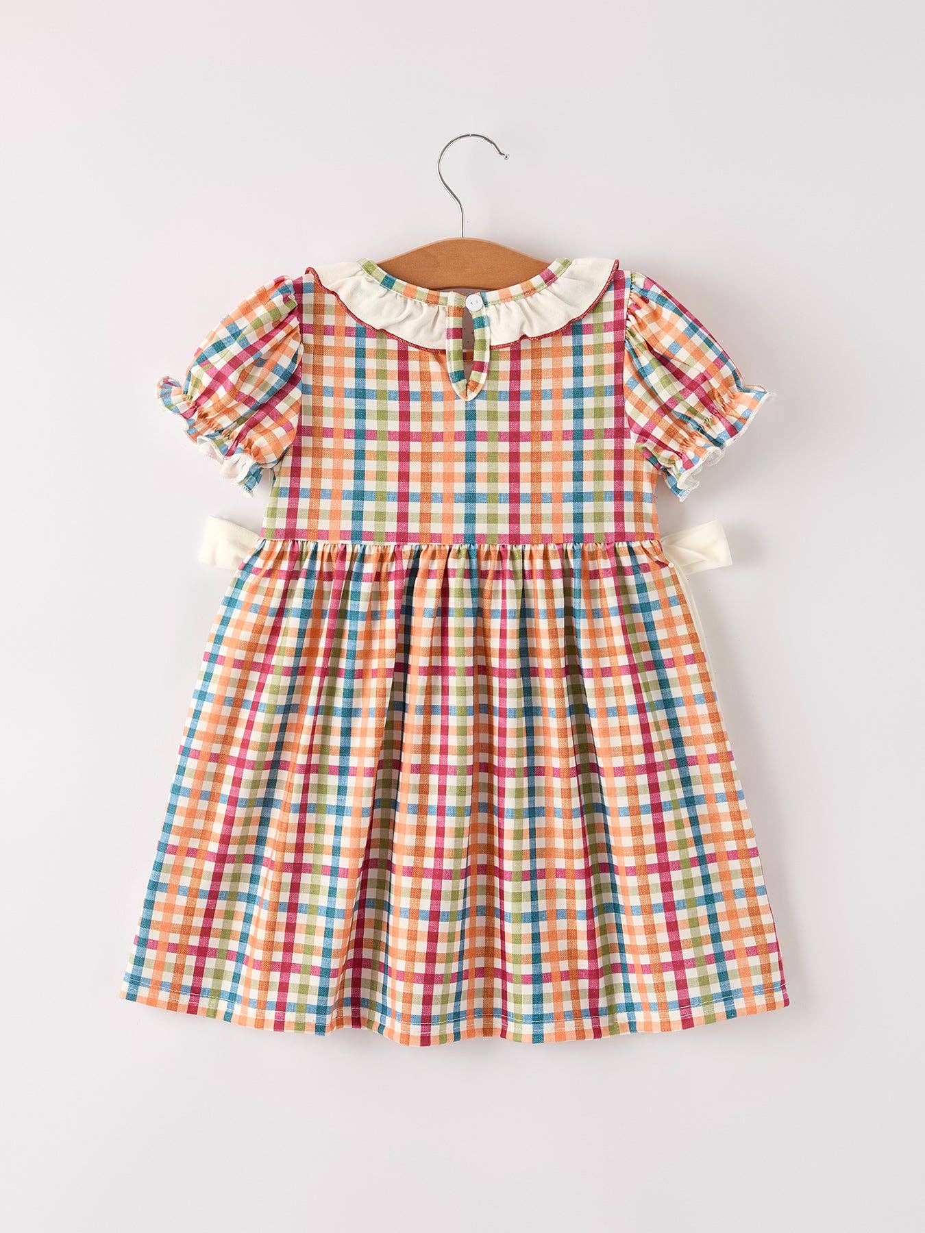 Thanksgiving Plaid Turkey Embroidery Smocking Girls Dress