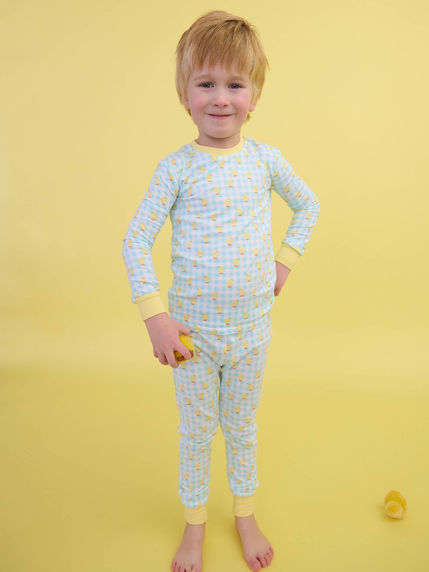SoftSnooze™ Kids Cotton Modal Chirping Chicks Gingham Long Sleeve Pajama Set