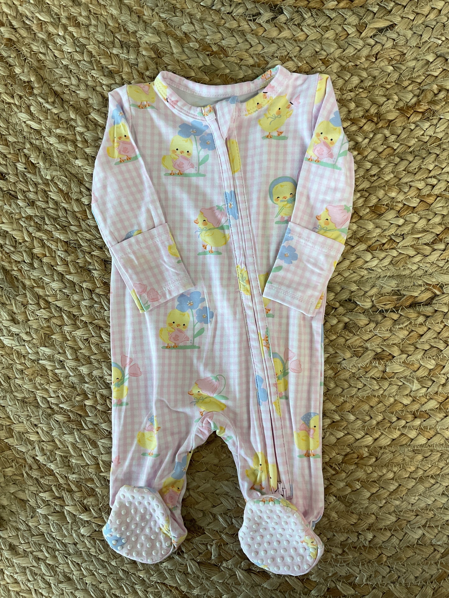 AD Vintage Spring Ducklings Pink 2 Way Zipper Footie