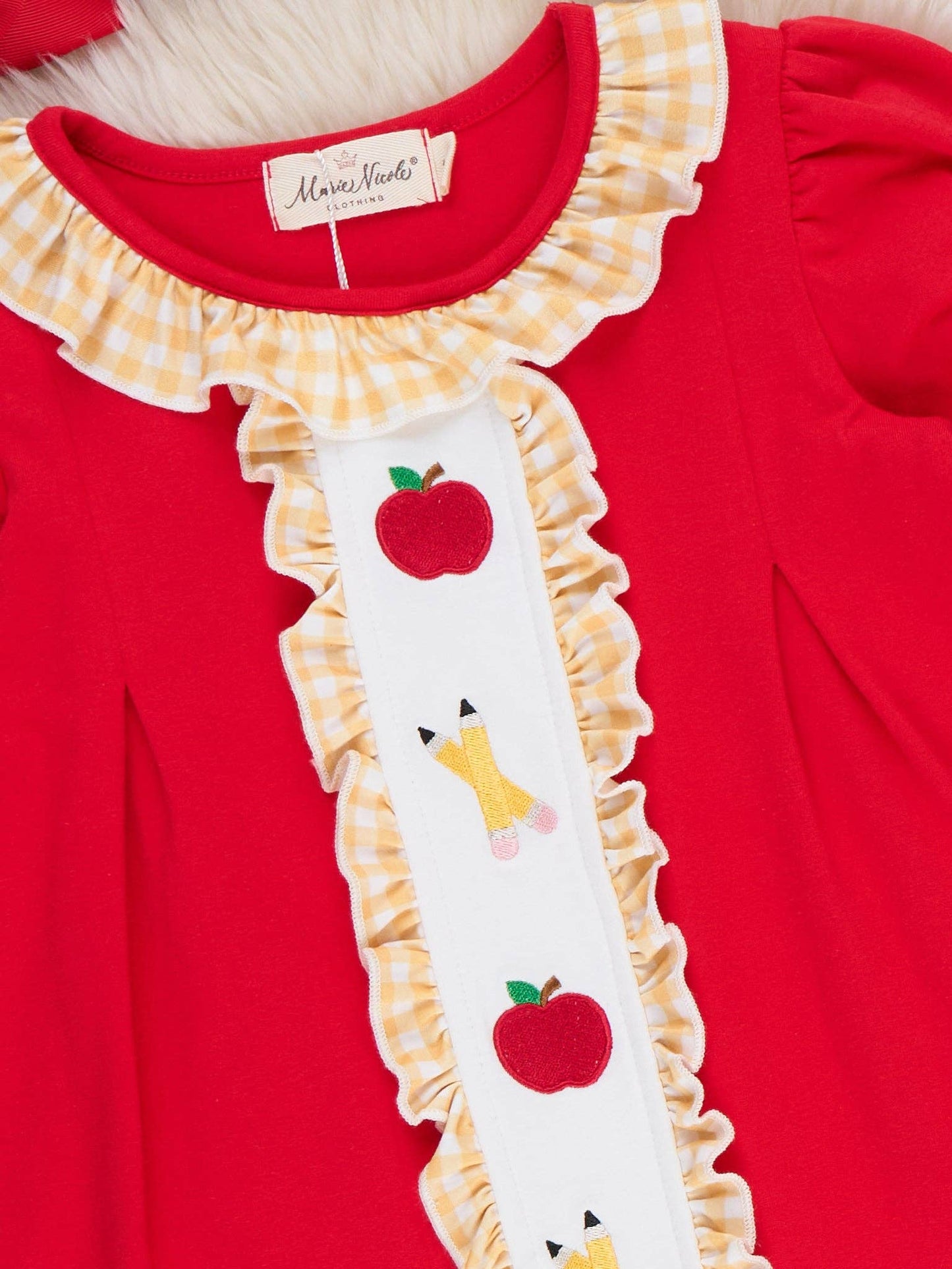 Sweet Apple Embroidered Pencils Ruffle Dress