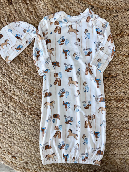 AD Cowboy Nursery Gown With Hat