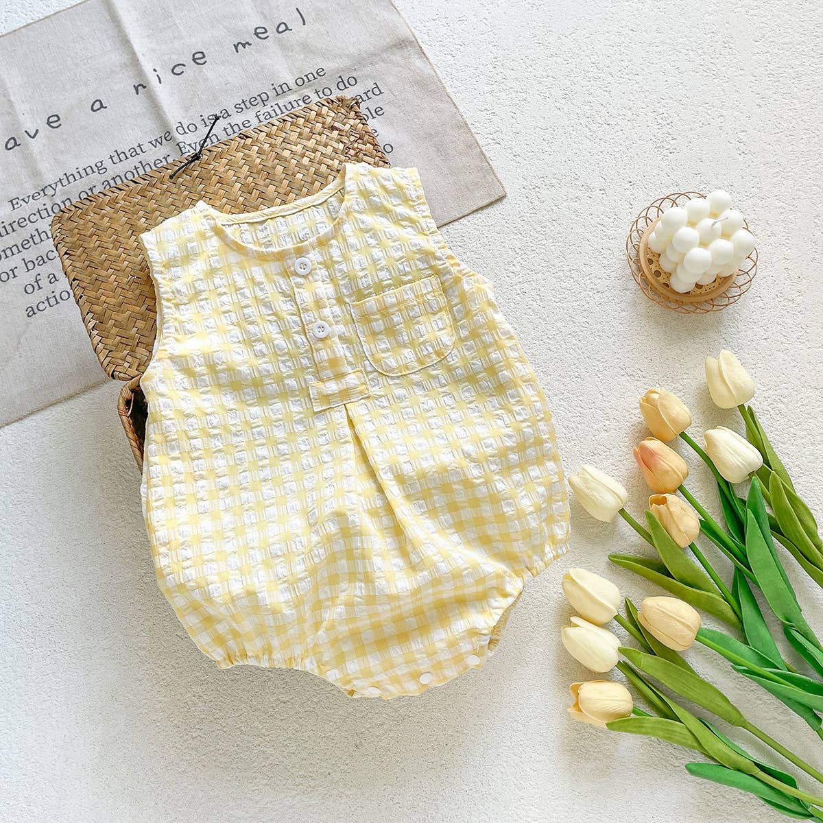 Boy's Checkered Sleeveless Romper