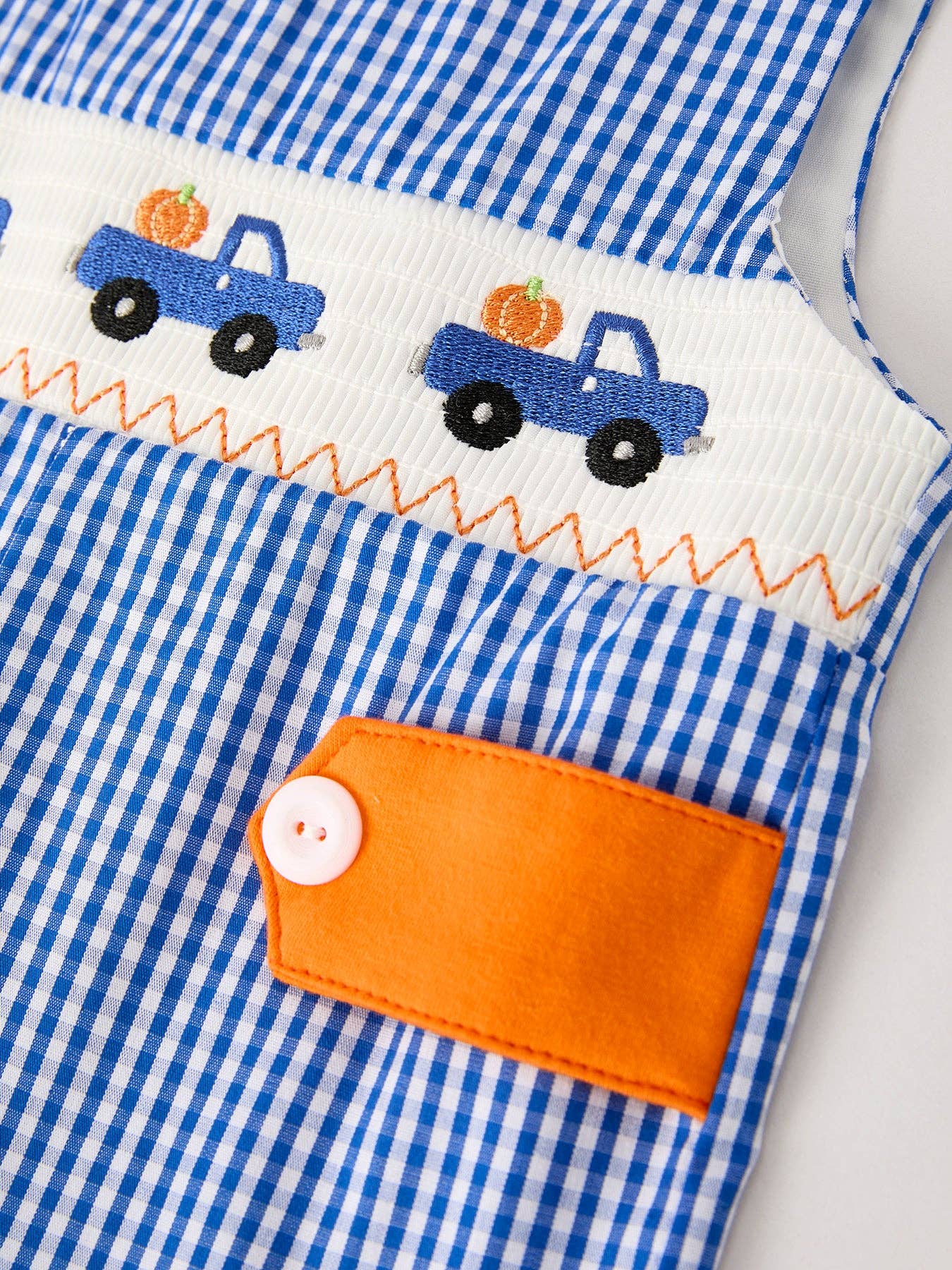 Fall Truck Smock Embroidery Baby Boy Romper