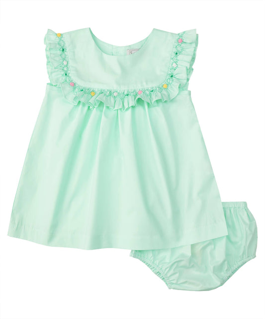 Green Smocked Bib Collar Dress + Bloomer