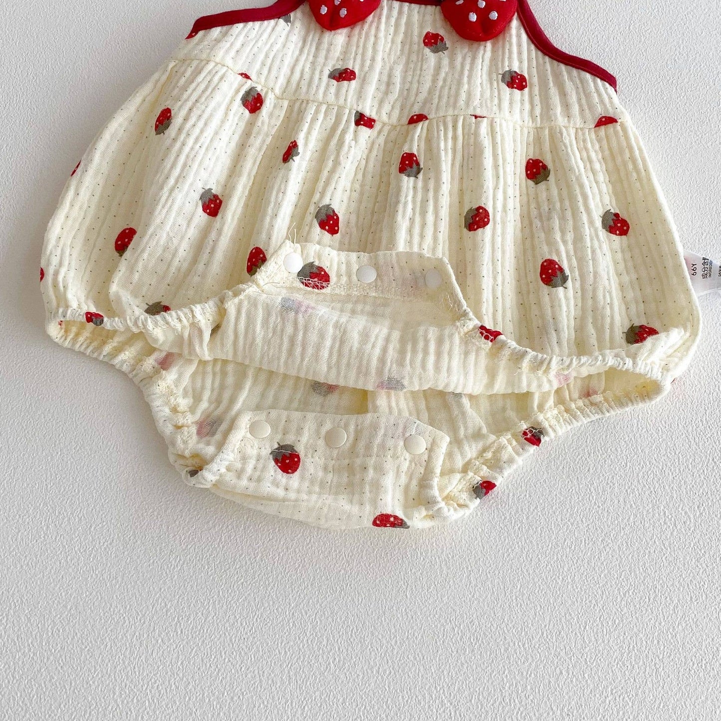 Strawberry Waffle Romper Red Bow Straps