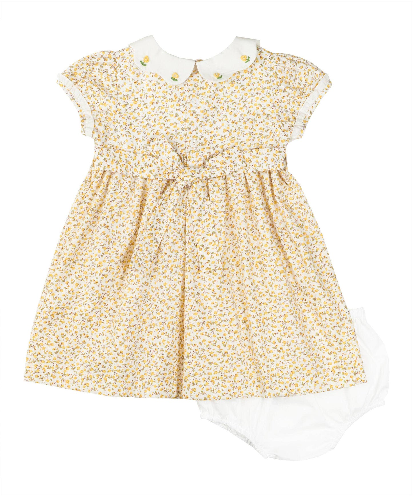 Yellow Floral Smocked Petal Collar Dress