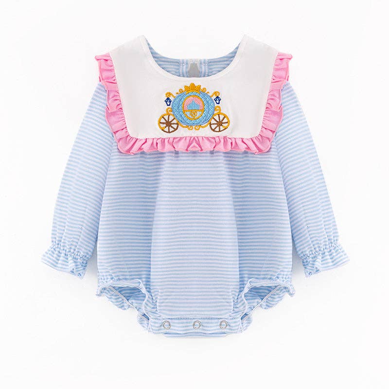 Baby Girls Thanksgiving Day Pumpkin Carriage Embroidery Romper