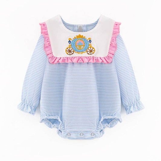 Baby Girls Thanksgiving Day Pumpkin Carriage Embroidery Romper