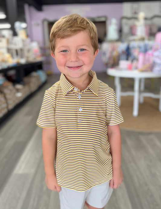 Meripex Purple/Gold/White Stripe Polo