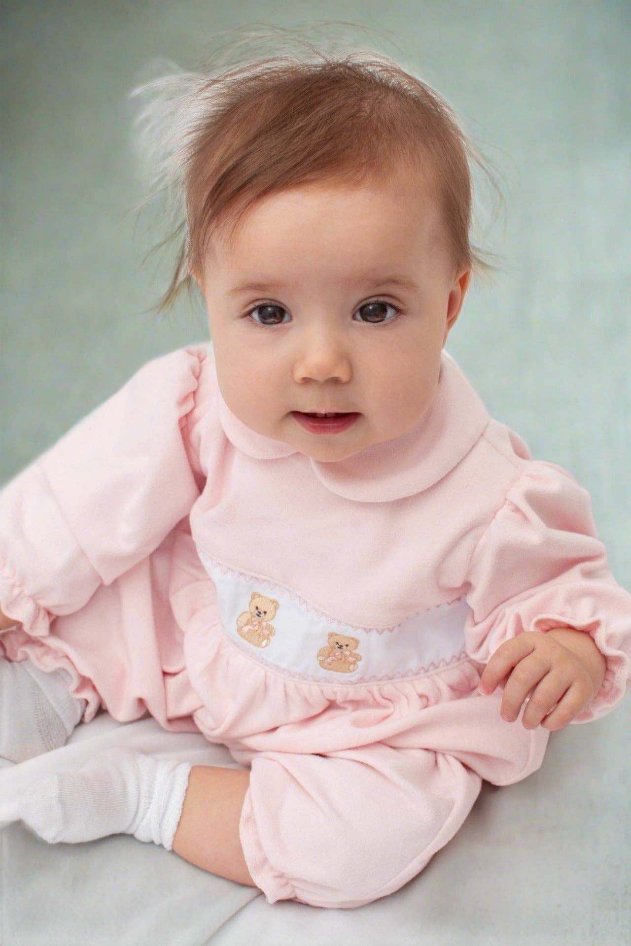 Carroage Boutique Smocked Teddy Bear Pink Baby Girl Longall