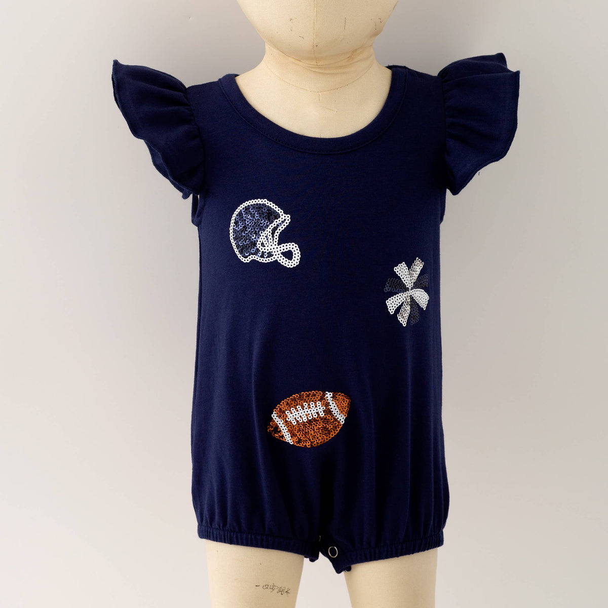 Navy Football Sequin Baby Bubble