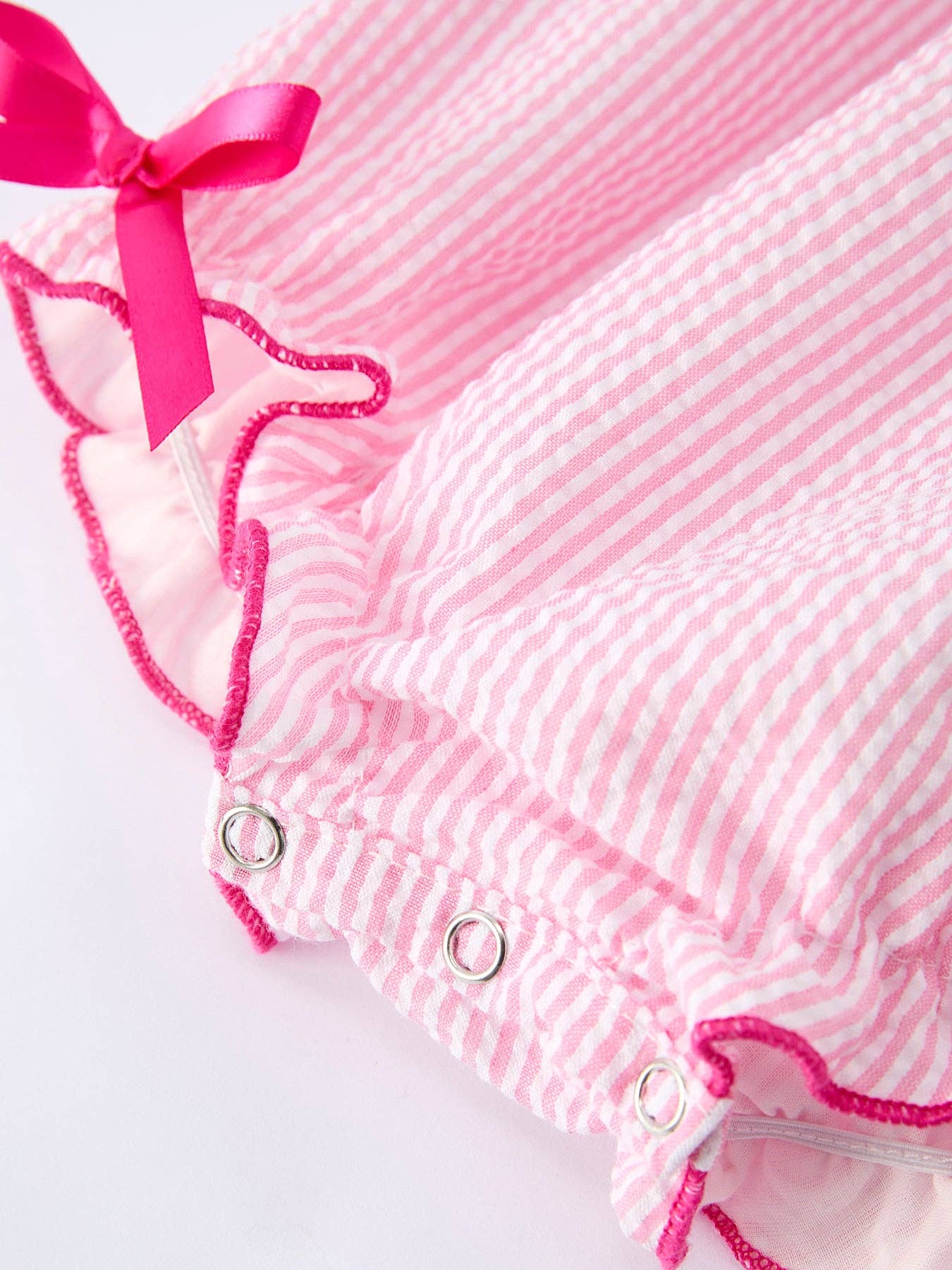 Strawberry Smocked Girl Romper Bow Ruffle