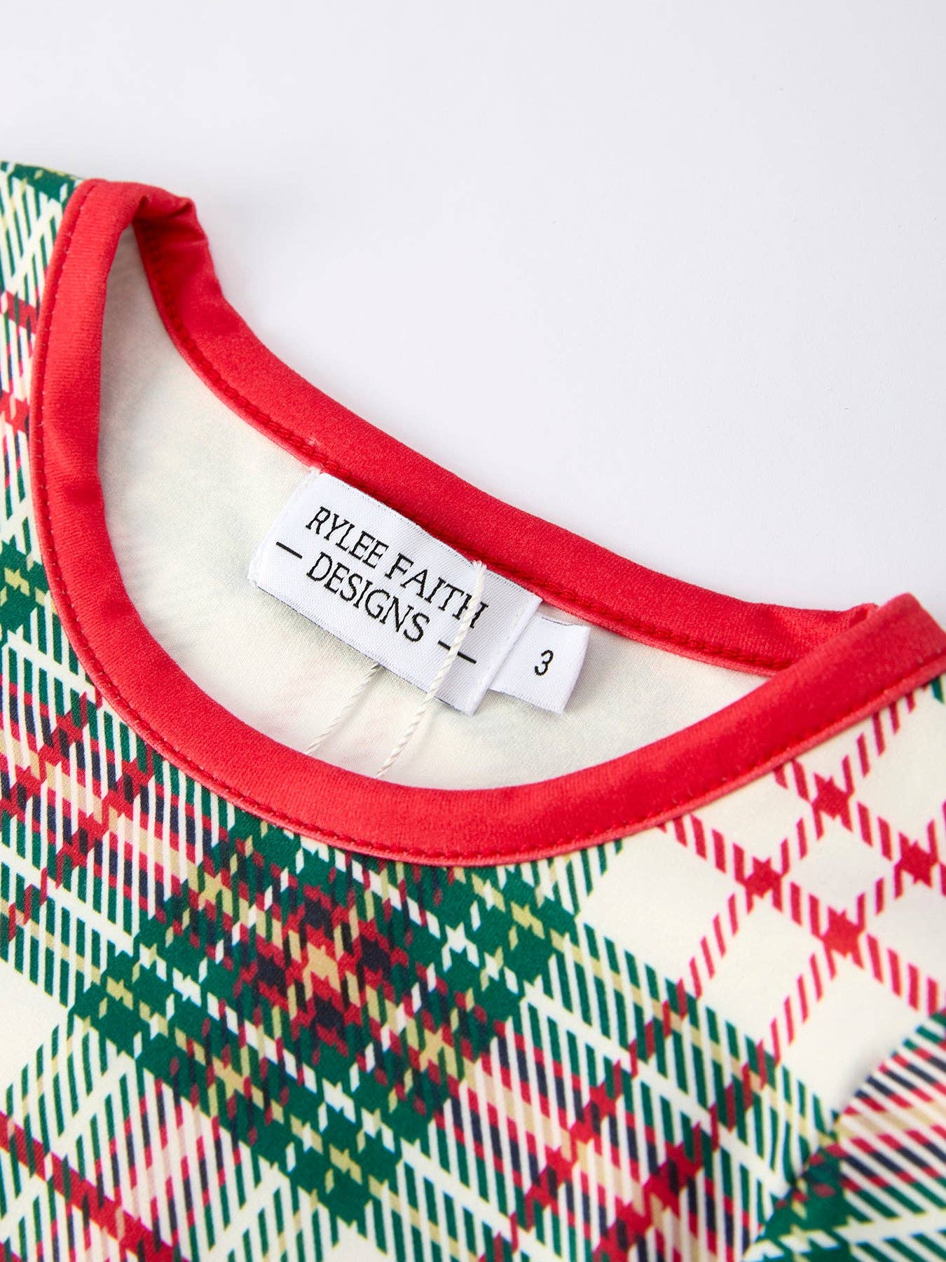 Christmas Plaid Pajamas Set with Long Sleeves and Red Cuffs