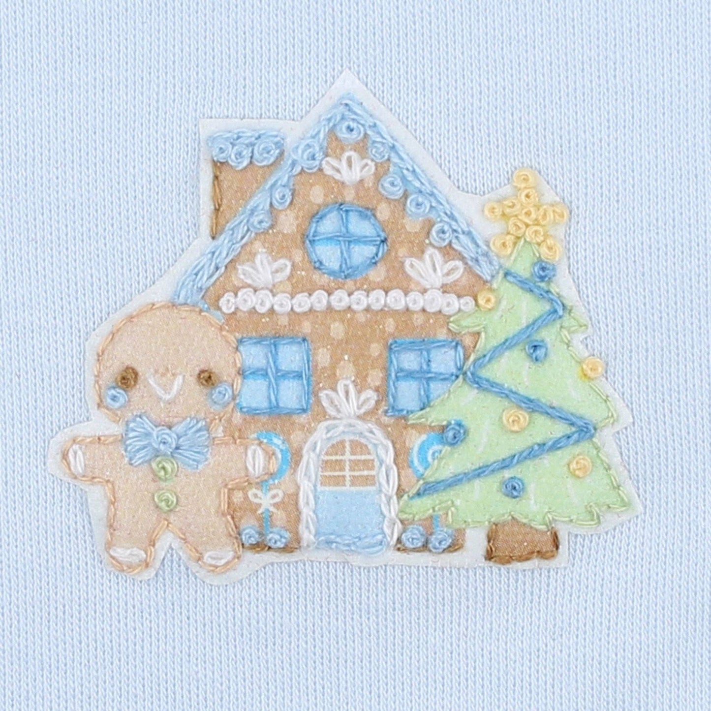 Sweet Gingerbread Blue Embroidered Collared Long Sleeve Boy Bubble