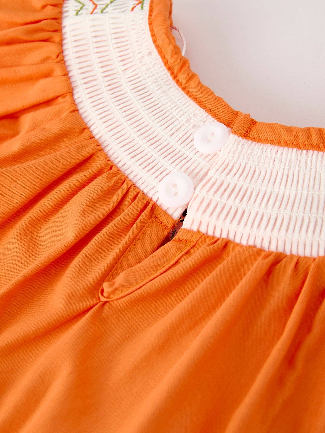 Fall Orange Pumpkin Smock Embroidery Lace Baby Girl Romper