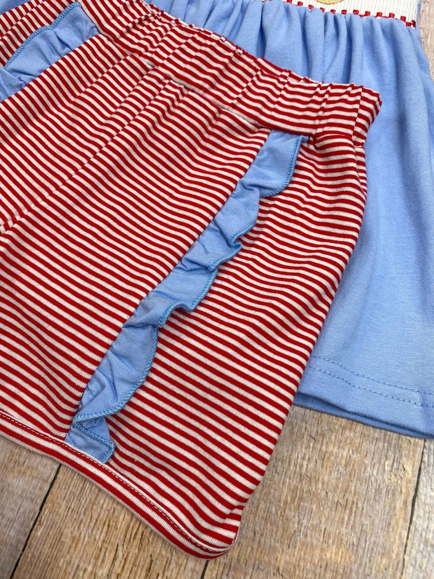 Baseball Embroidered Smocked Shorts Set