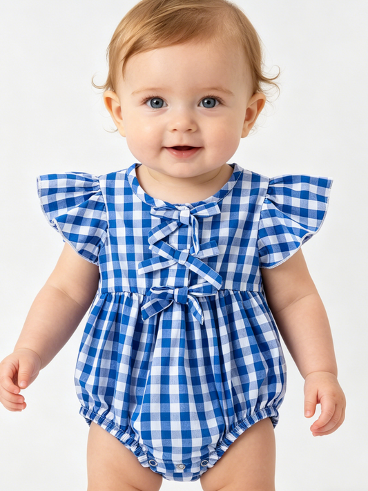 Plaid Bow Baby Romper