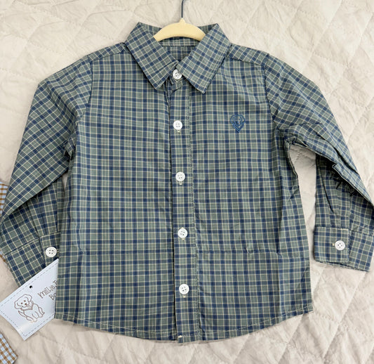 Millie Jay Boys Button Down Green Plaid LS Shirt