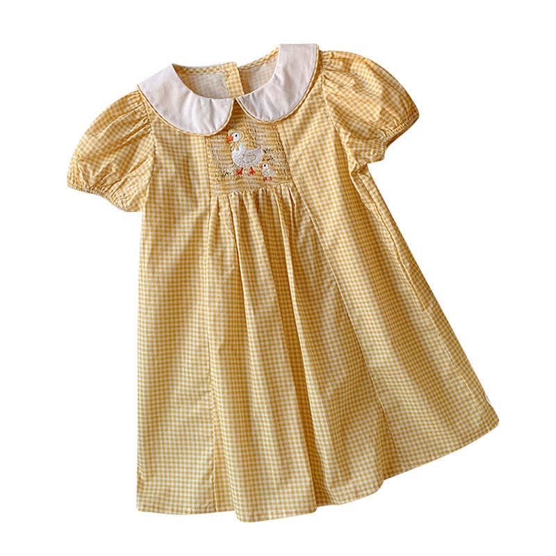 Yellow Goose Embroidered Smocked Plaid Dress