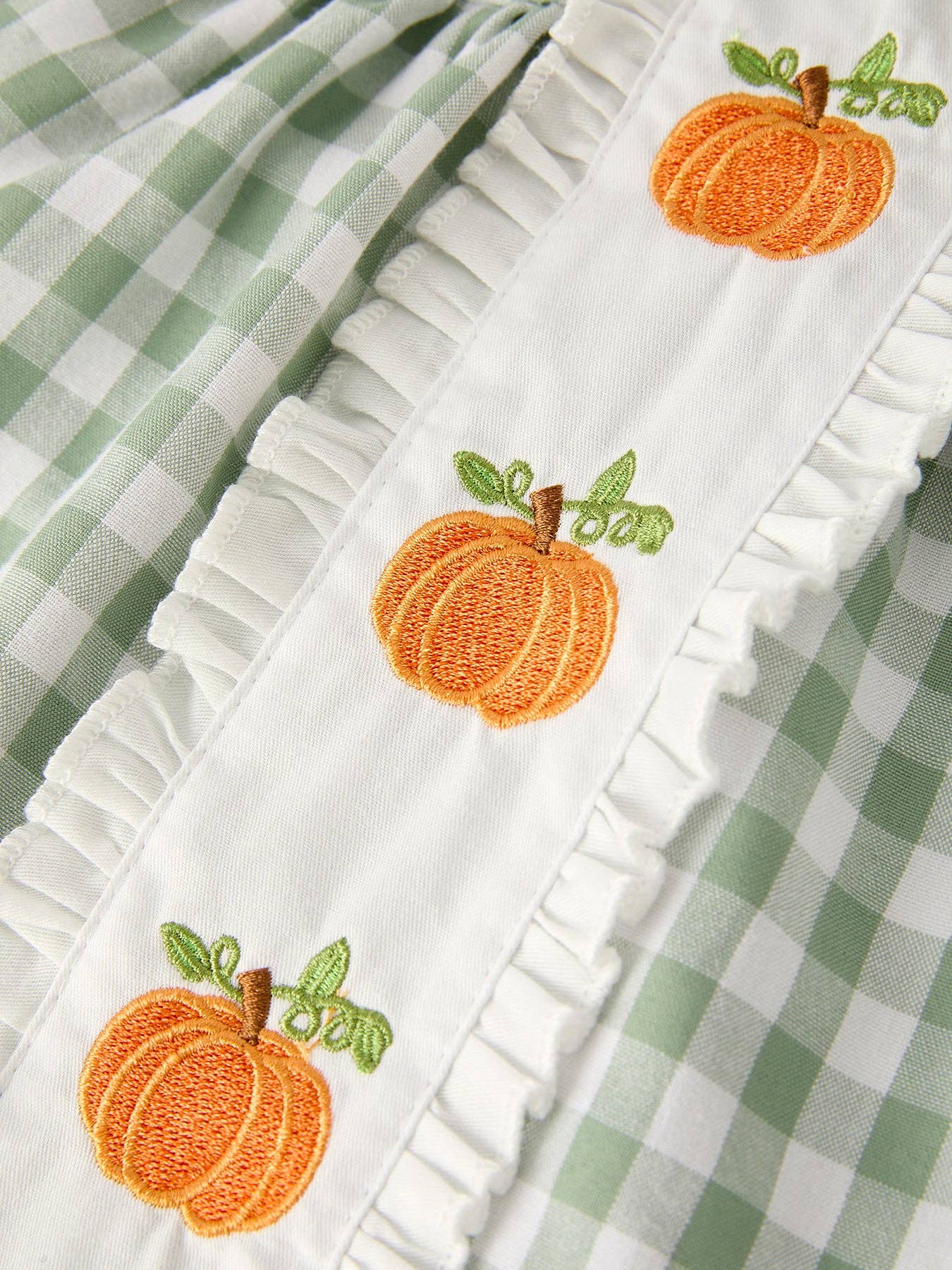 Fall Applique Plaid Girls Bloomers Romper Set