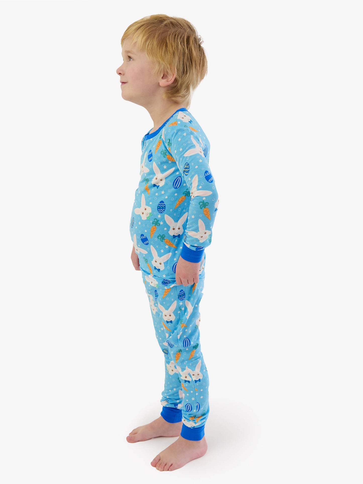 SoftSnooze™ Kids Bamboo Viscose Blue Bow Tie Bunnies Long Sleeve Pajama Set