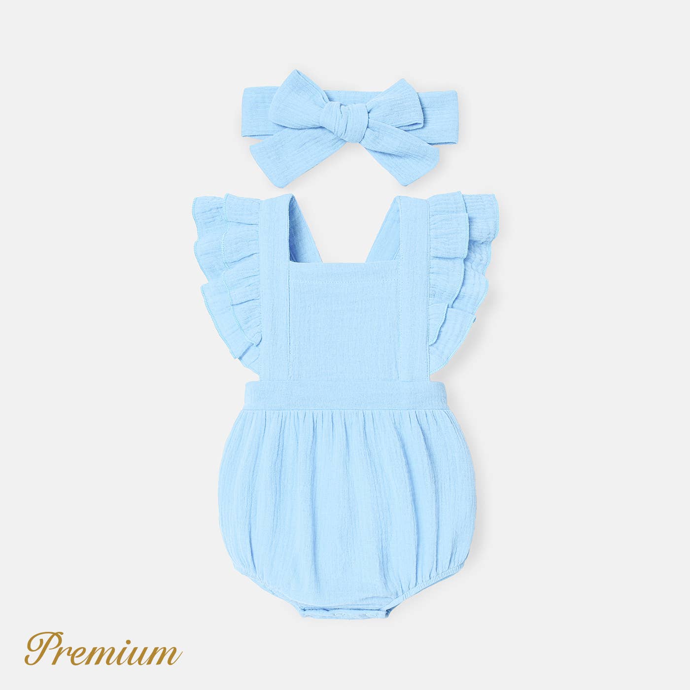 Light Blue Crepe Solid Ruffle Trim Bubble