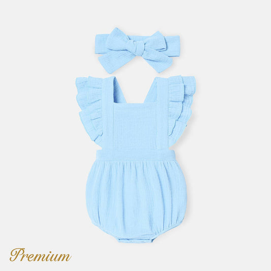 Light Blue Crepe Solid Ruffle Trim Bubble