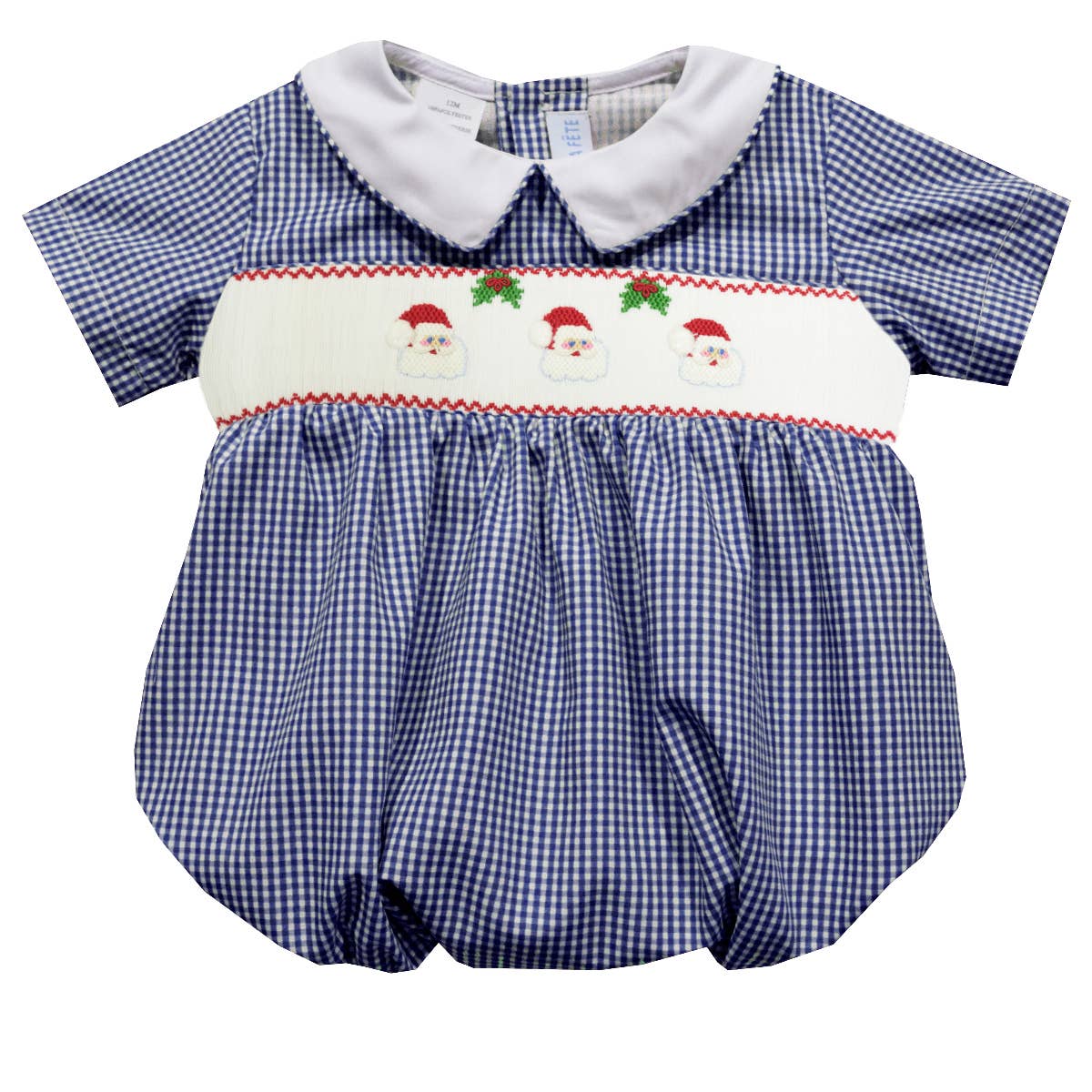Santa Faces Smocked Gingham Short Sleeve Boys Bubble