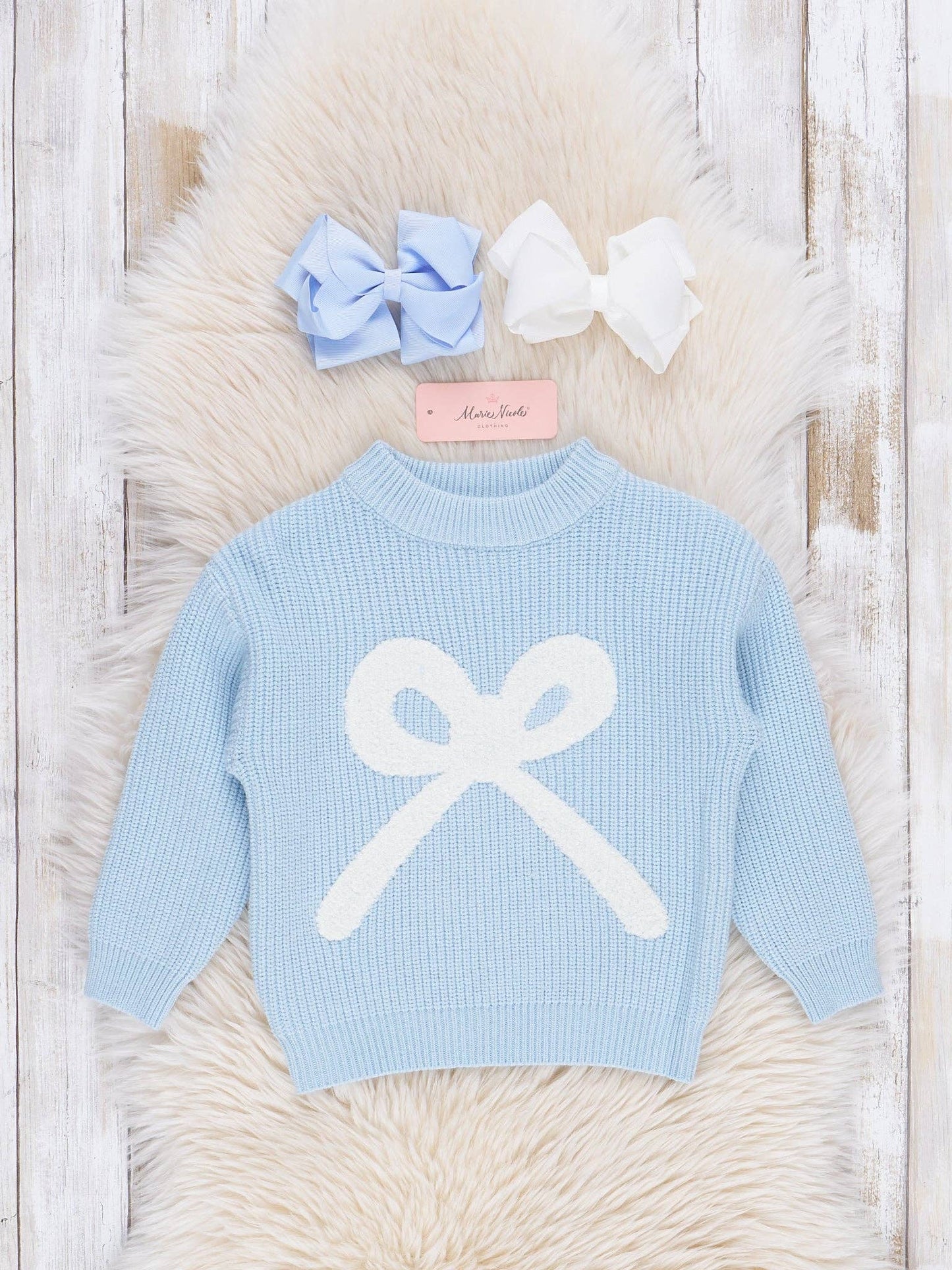 Blue Knit Bow Sweater