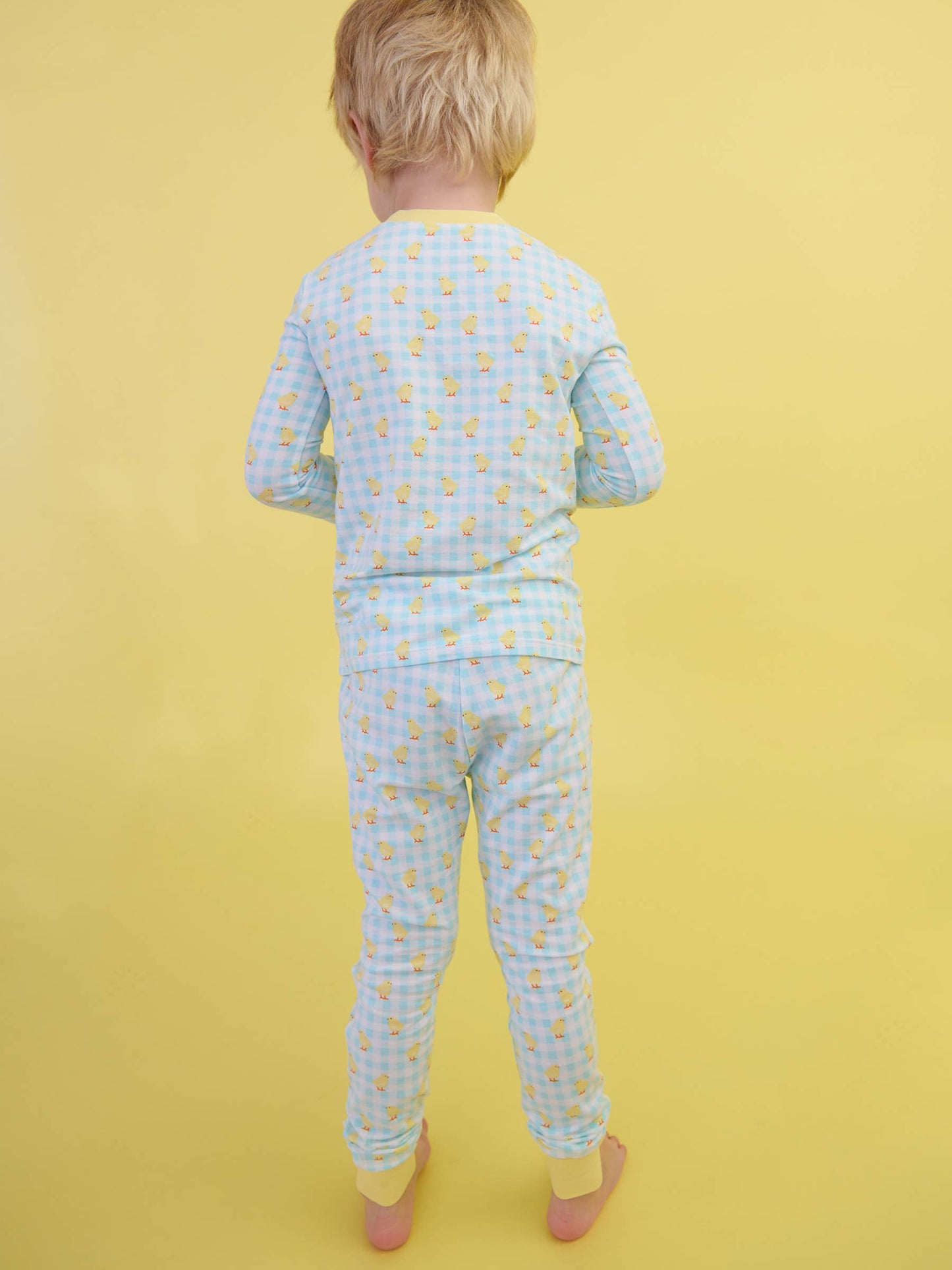 SoftSnooze™ Kids Cotton Modal Chirping Chicks Gingham Long Sleeve Pajama Set