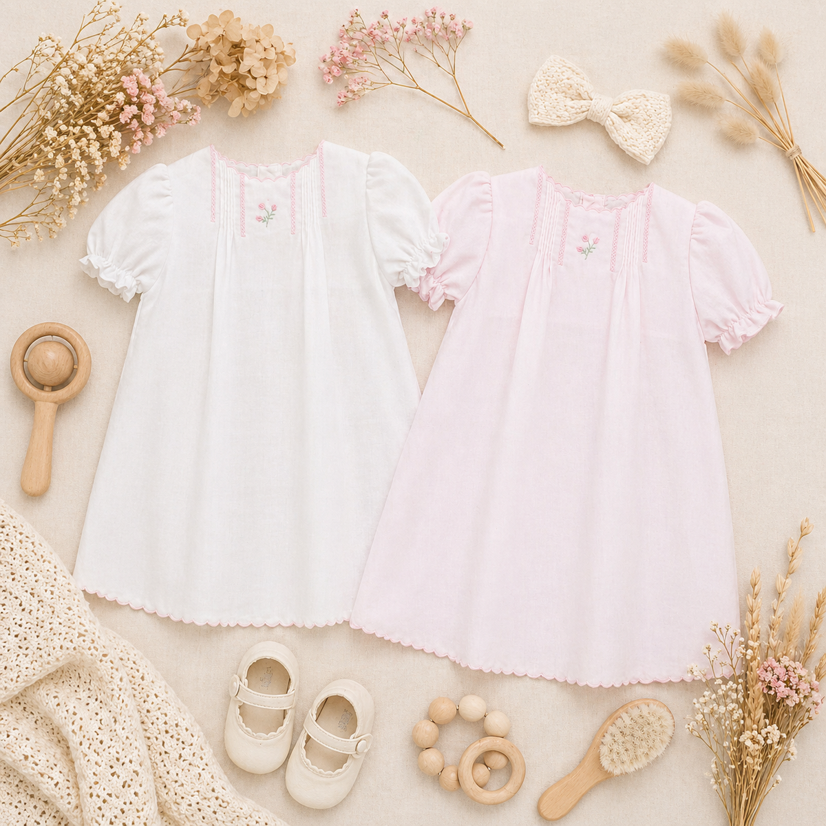 Flower Embroidered Heirloom Daygown: White / Newborn