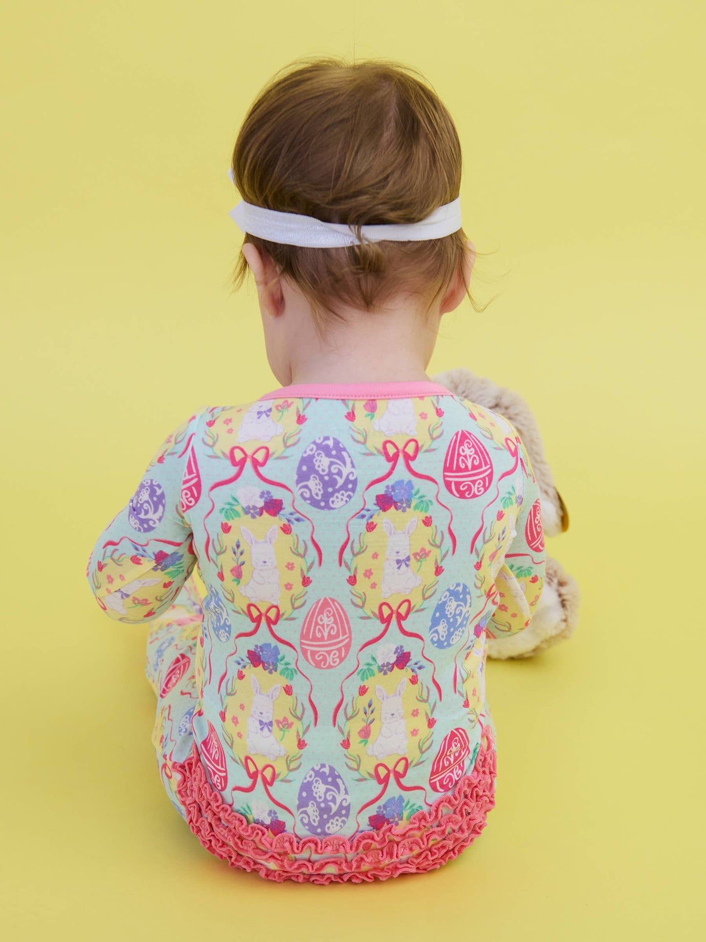 SoftSnooze™ Baby Girls Bamboo Viscose Bunnies in Bloom Footed Ruffle One Piece Pajama
