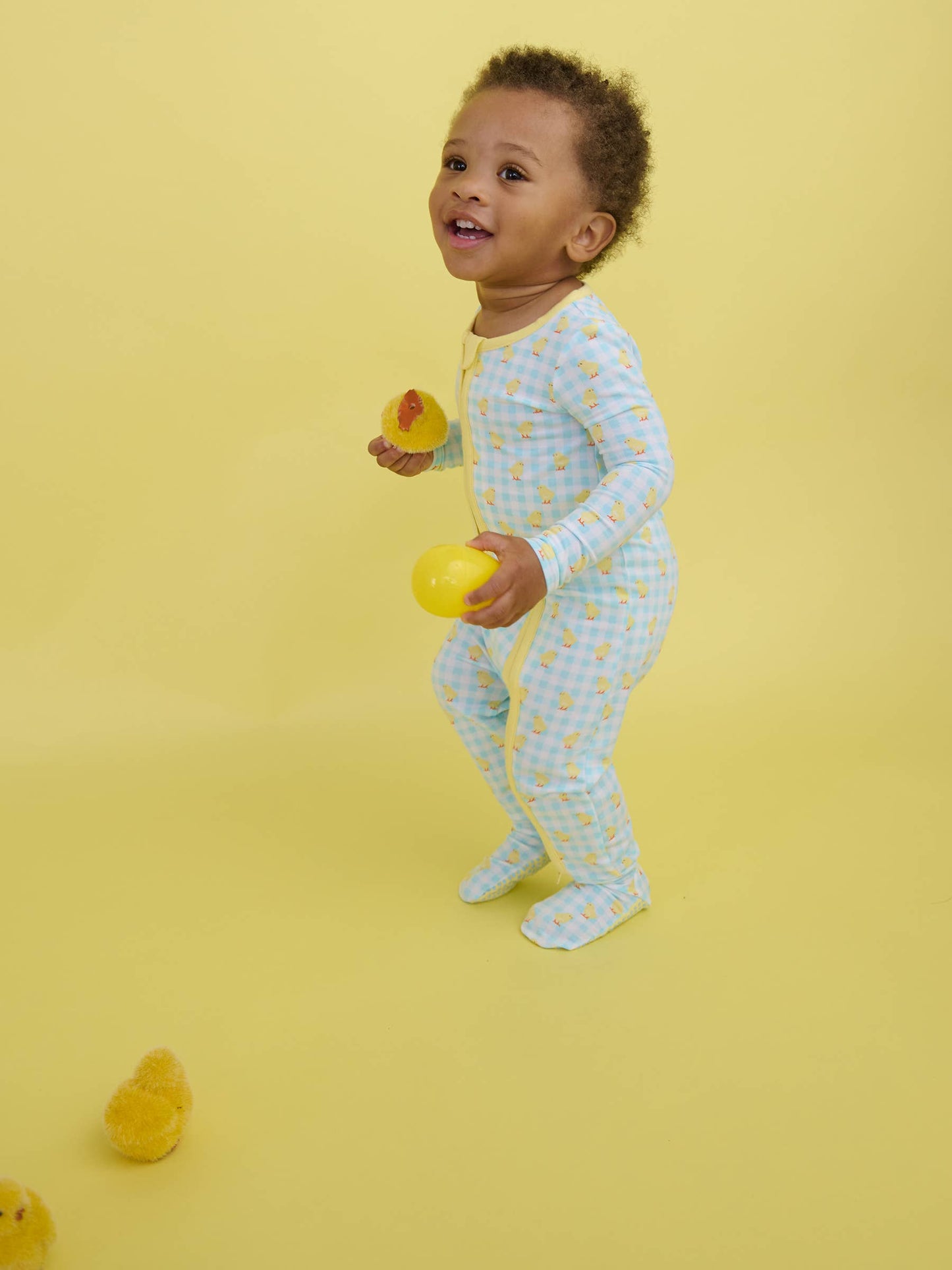 SoftSnooze™ Baby Cotton Modal Chirping Chicks Gingham Footed One Piece Pajama