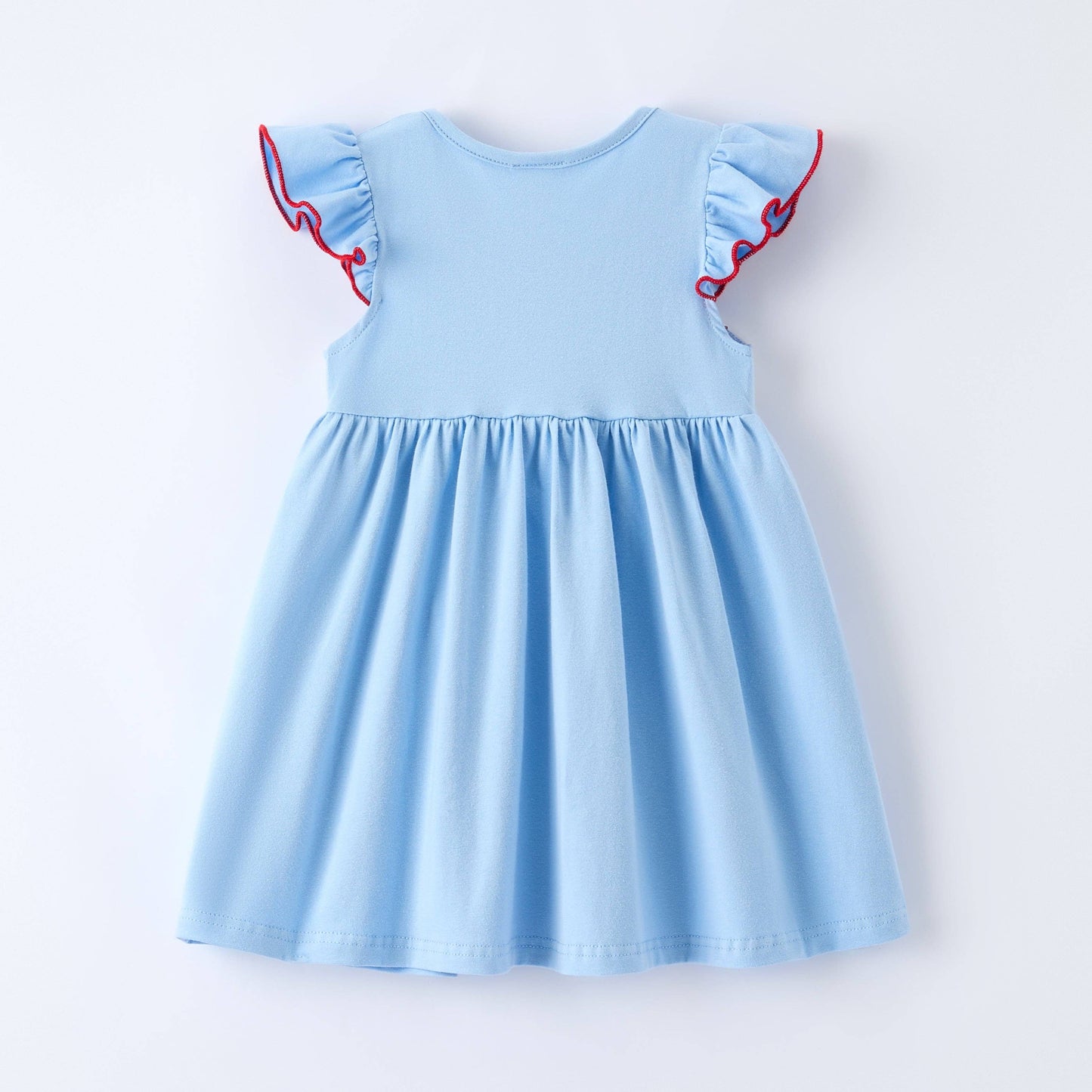 Girls Baseball Embroidery Smocked Blue Dress