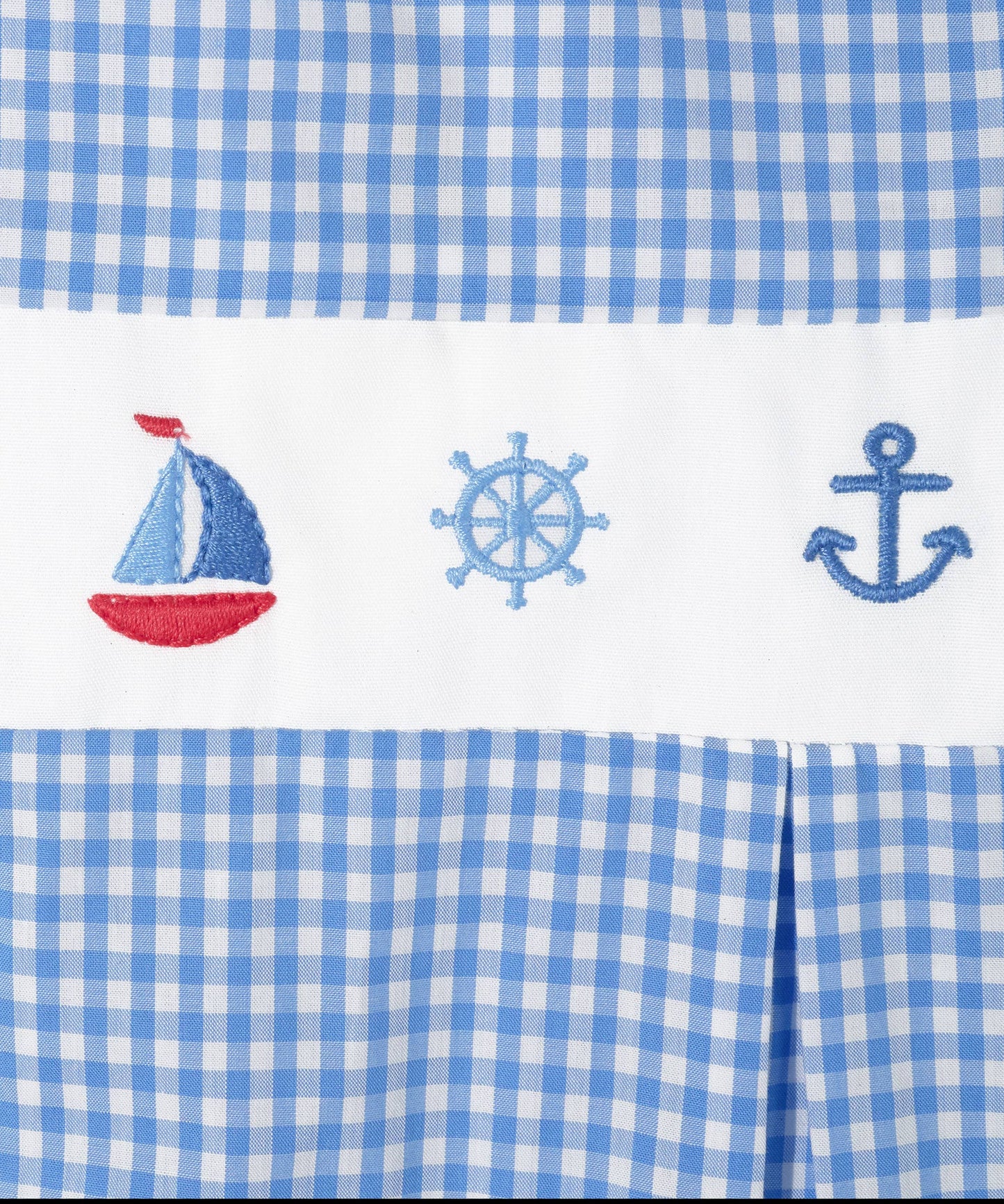 Blue Gingham Nautical Embroidered Romper
