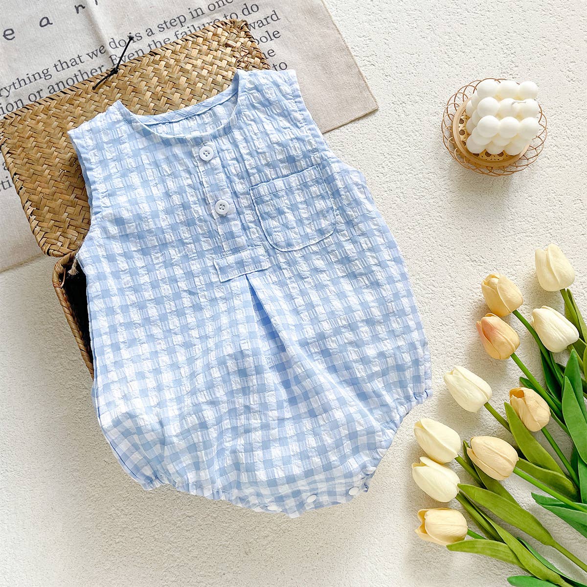 Boy's Checkered Sleeveless Romper