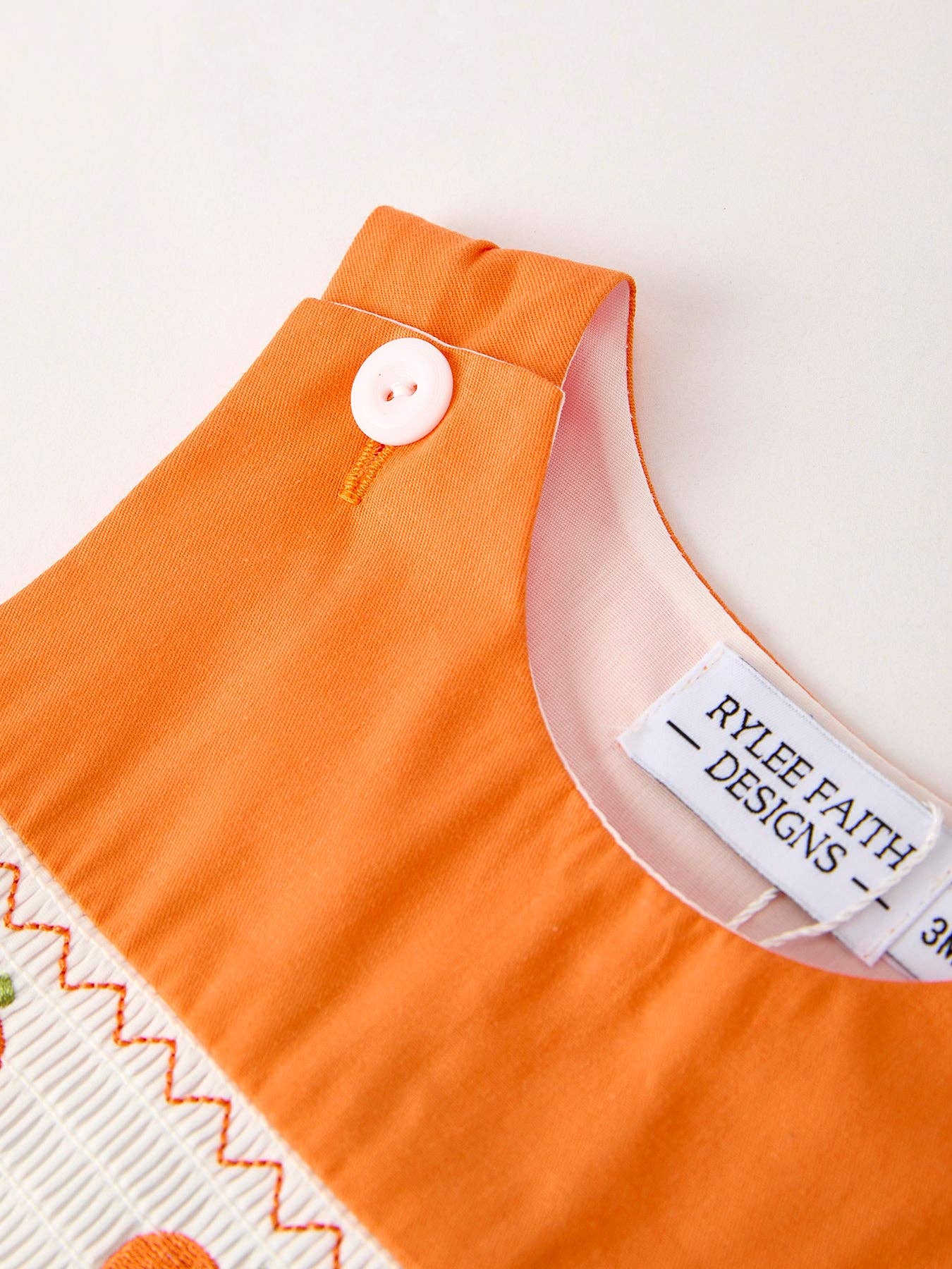 Fall Orange Pumpkin Smock Embroidery Baby Boy Romper