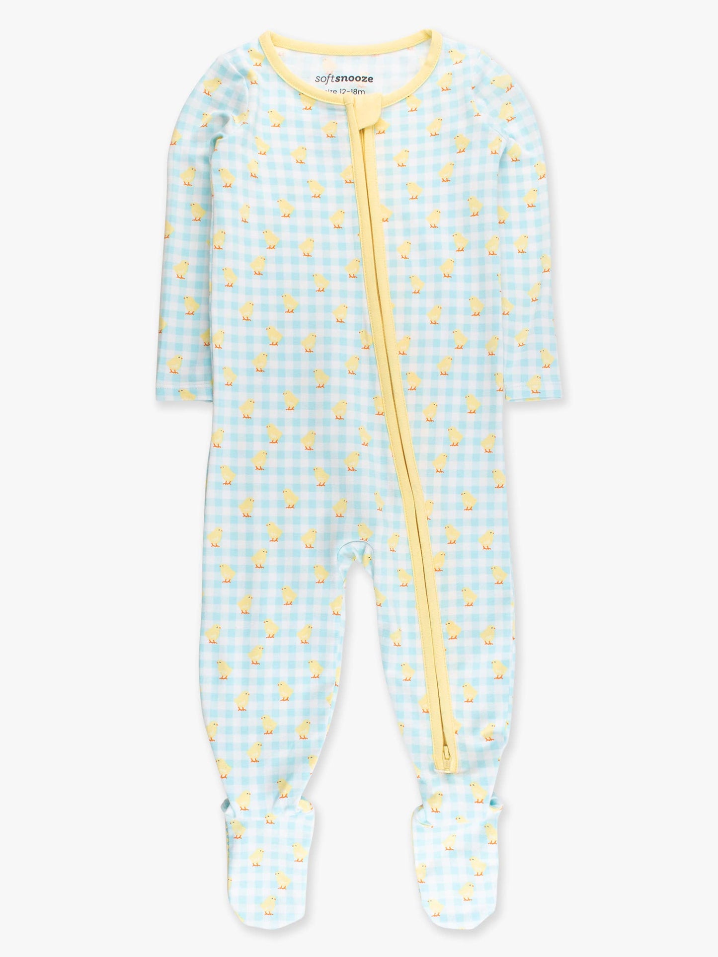 SoftSnooze™ Baby Cotton Modal Chirping Chicks Gingham Footed One Piece Pajama