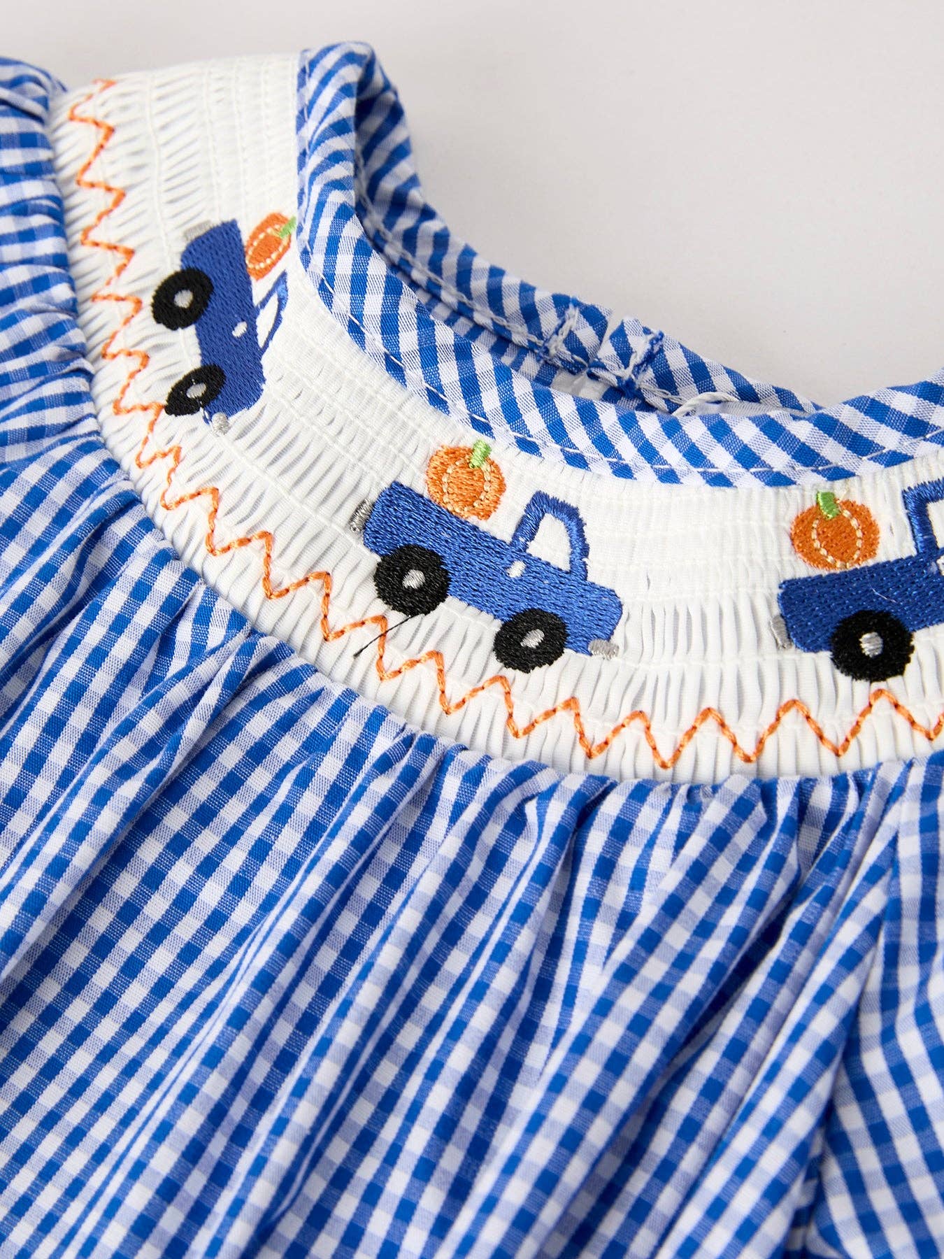 Fall Truck Smock Embroidery Baby Girl Romper